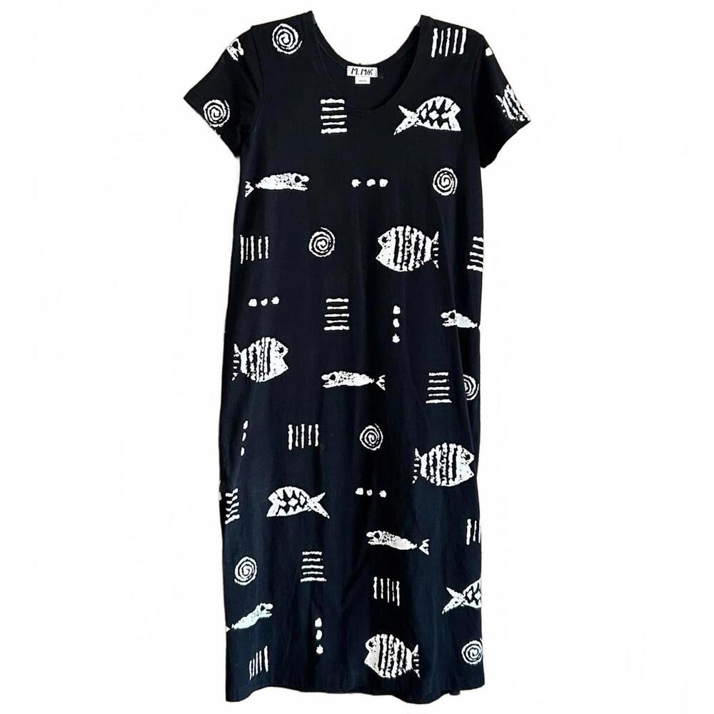 M. Mac Rock Fish Maxi Dress - Petite Small PS -Black Knit Resortwear